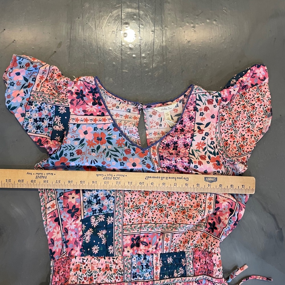 Matilda Jane Wildlife Patchwork Floral  Pink Blue Maxi Dress Flutter Sleeve Med - Picture 6 of 8